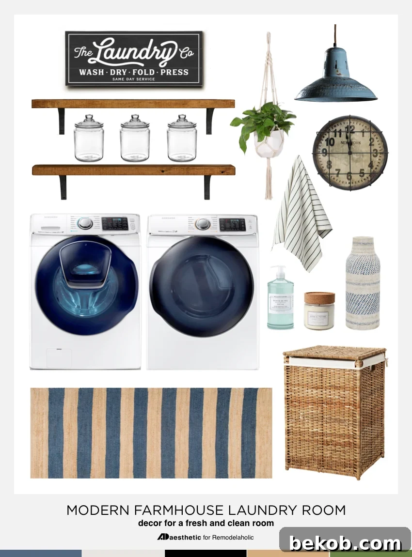 Give your washer and dryer a luxe new space with these easy and affordable modern farmhouse laundry room decorating ideas and tips. #remodelaholic