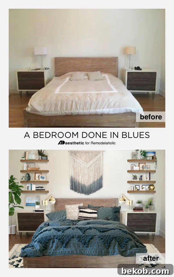 Blue Bedroom Decorating Ideas and Inspiration + Tips for Decorating Above a Bed Headboard
