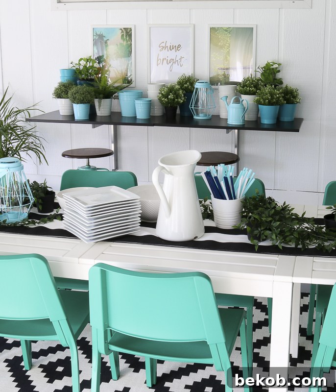 After: Outdoor Dining Room with IKEA Furniture. Close-up of the bright green TEODORES chairs.