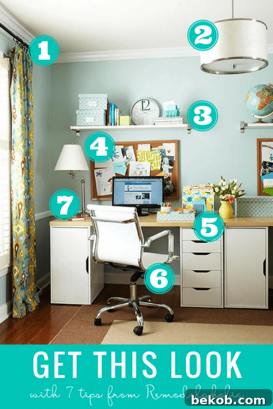 Decorate a charming and functional organized home office with these tips and furniture picks. #remodelaholic #getthislook