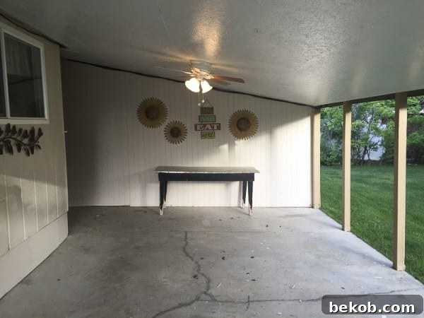 Before: Plain, Aged Concrete Patio Awaiting a DIY Paint Makeover