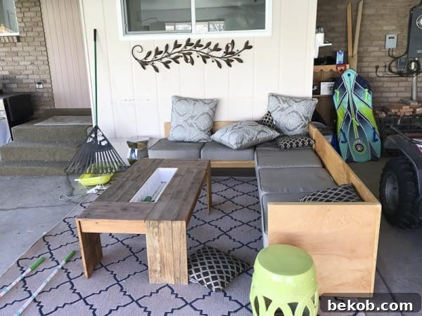 Cluttered and Disorganized Concrete Patio Before Painting Project