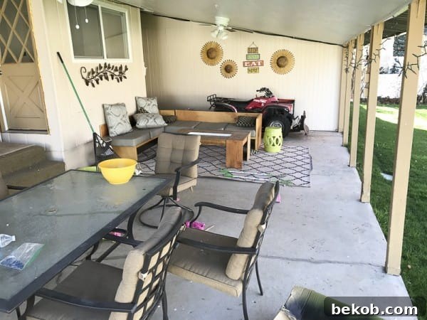 Another View of the Messy Concrete Porch Before Its Transformation