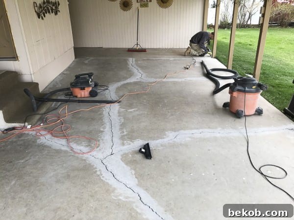 Concrete Cracks After Grinding, Prepared for Filling and Repair