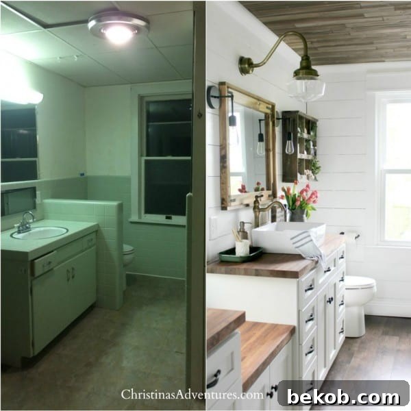 Christina's Bathroom Before And After 1024x1024 showcasing a dramatic budget-friendly bathroom transformation.