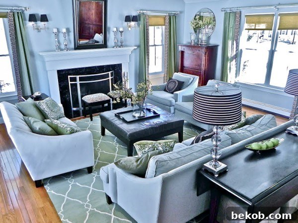 Stylish family room with hidden television in armoire