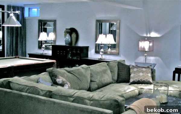 Basement area with media setup and pool table