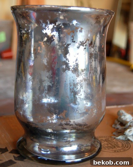 Finished Faux Mercury Glass Hurricane Vases Display