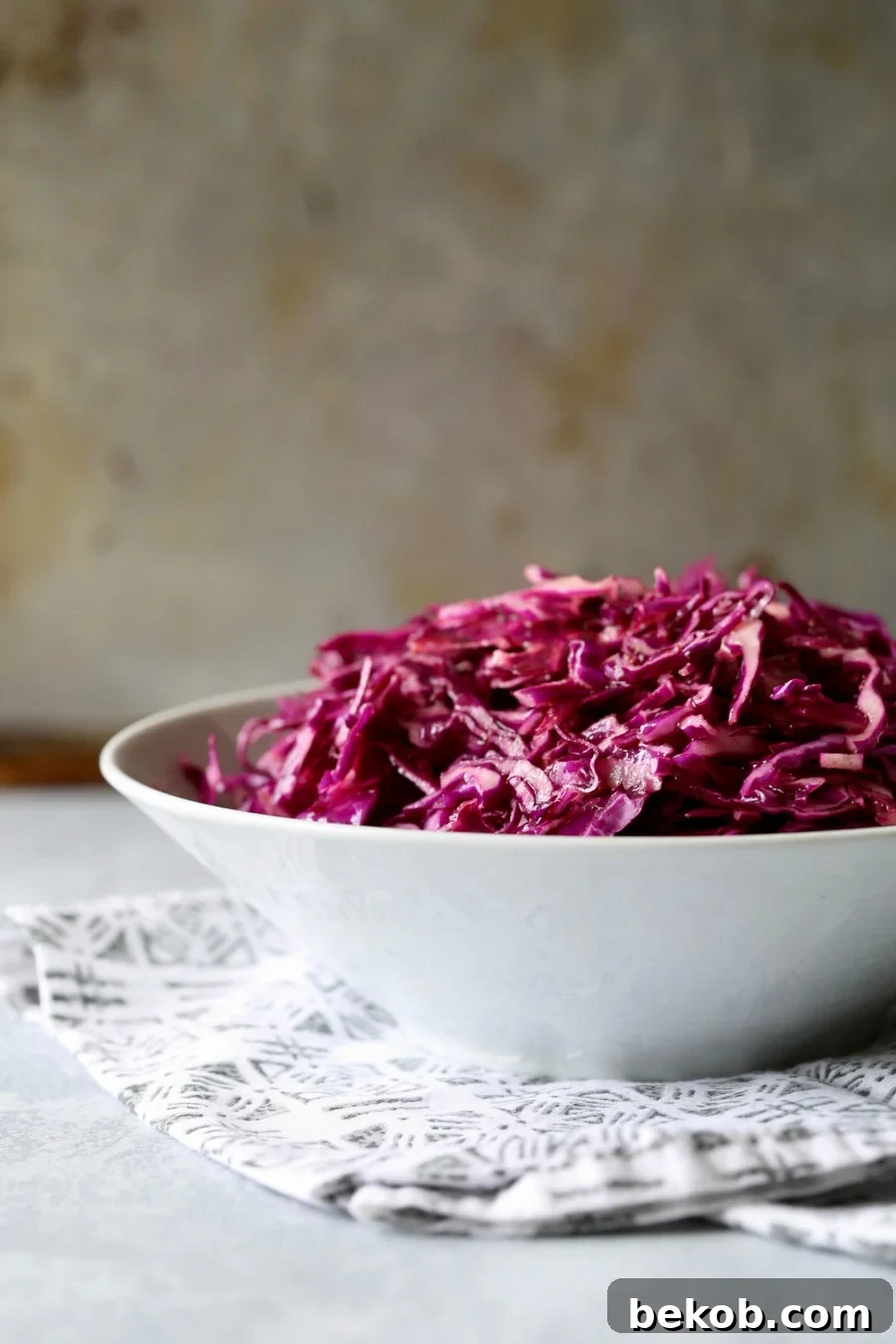 Tossing Red Cabbage Coleslaw - Freshly mixed and ready to serve