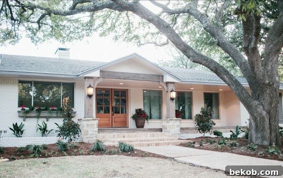 Chic mid-century ranch exterior with modern curb appeal, inspiring for those seeking a stylish ranch home makeover.