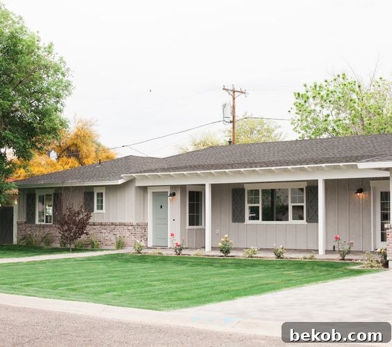 Transitional ranch home with stone accents and a well-defined entryway, inspiring ideas for exterior updates.