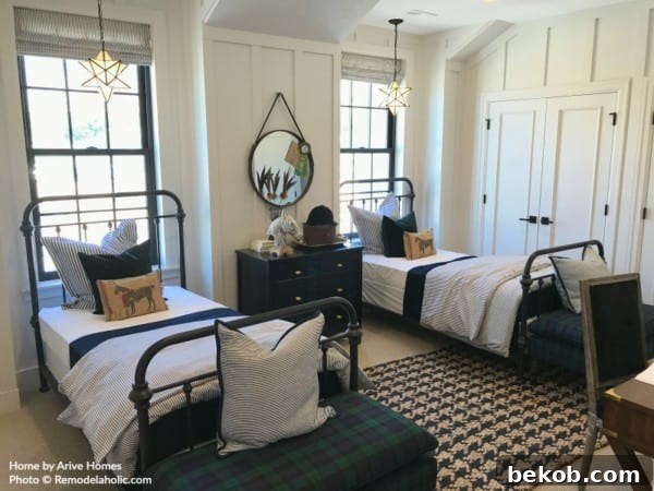 Shared Kids Room With Metal Beds And Herringbone Rug, Arive Homes And Brandalyn Dennis, 2018 Utah Valley Parade Of Homes, Featured On Remodelaholic