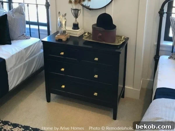 Black Dresser Nightstand in Equestrian Themed Boys Bedroom