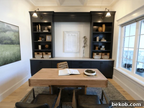 Simple Modern Home Office: A timeless traditional home office designed by RC Dent Construction and Remedy Furniture and Design.