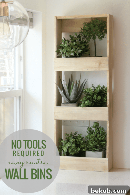 No Tools Required Easy Rustic Wood Wall Bins For Storage And Decor #remodelaholic