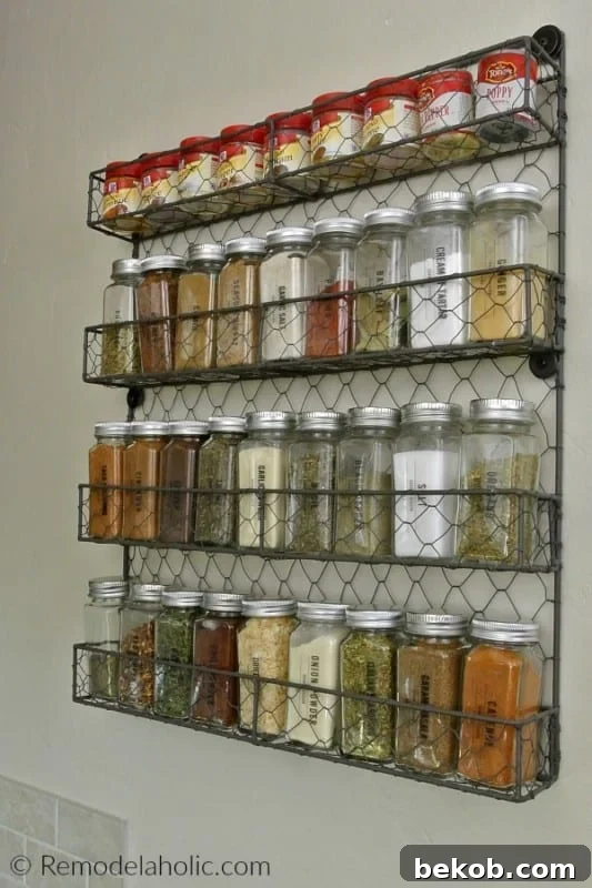 Farmhouse Spice Rack With Custom Printable Labels #remodelaholic