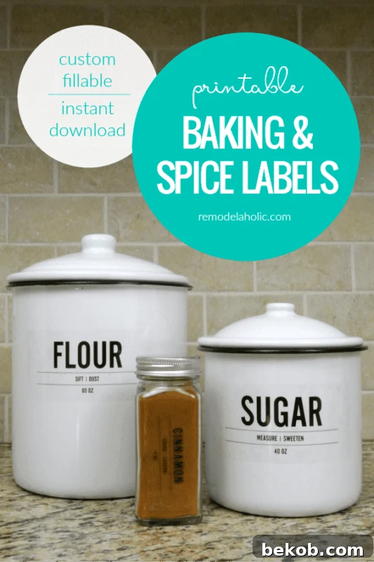 Editable Custom Fillable Instant Download Printable Pantry Baking And Spice Labels #remodelaholic