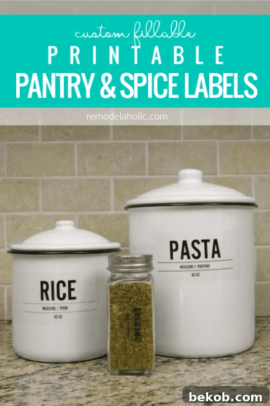 Instant Digital Download Custom Fillable Printable Pantry And Spice Labels #remodelaholic