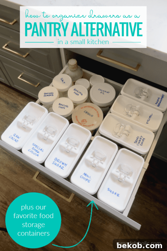 How to Organize Drawers As A Pantry Alternative For A Small Kitchen, Plus Best Affordable Food Storage Containers #remodelaholic