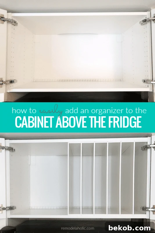How To Add An Over The Fridge Cabinet Organizer To An IKEA Cabinet #remodelaholic