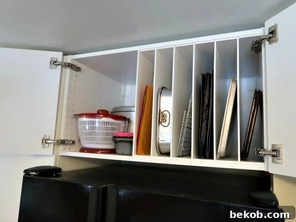 Organized Over The Fridge Cabinet, DIY Ikea Kitchen Cabinet Hack #remodelaholic