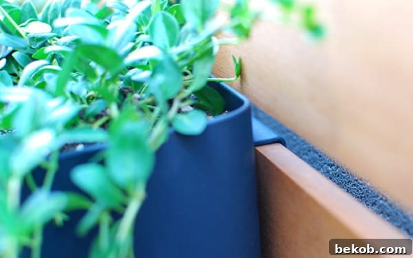 IKEA Kitchen Organizing Bins Turned Outdoor Planters On A Wood Slat Vertical Garden Wall, The Garden Glove Featured On Remodelaholic