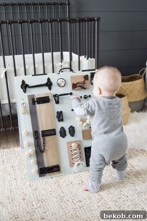 Stylish Rustic Baby Busy Board - DIY Activity Wall for Toddlers