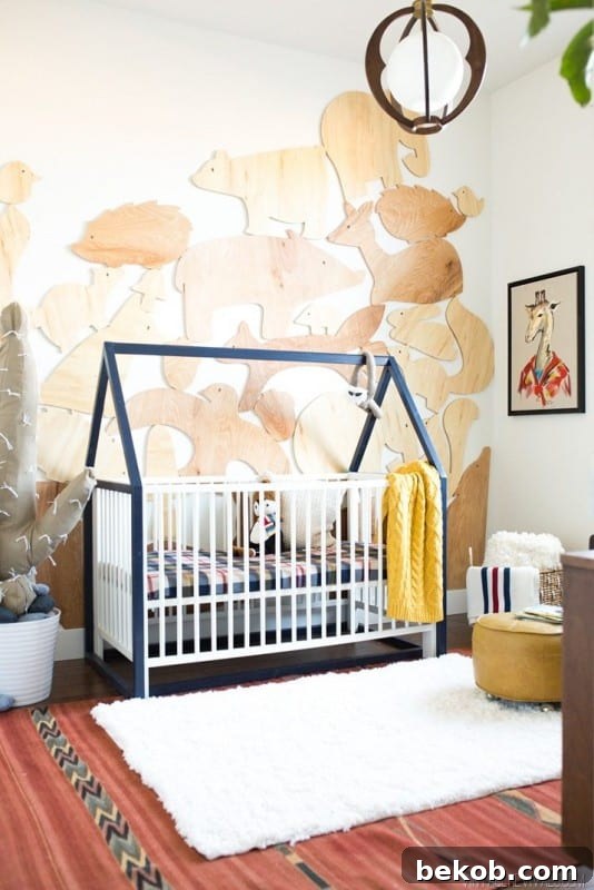 Baby Boy Nursery Makeover Ideas - Plywood Animal Feature Wall