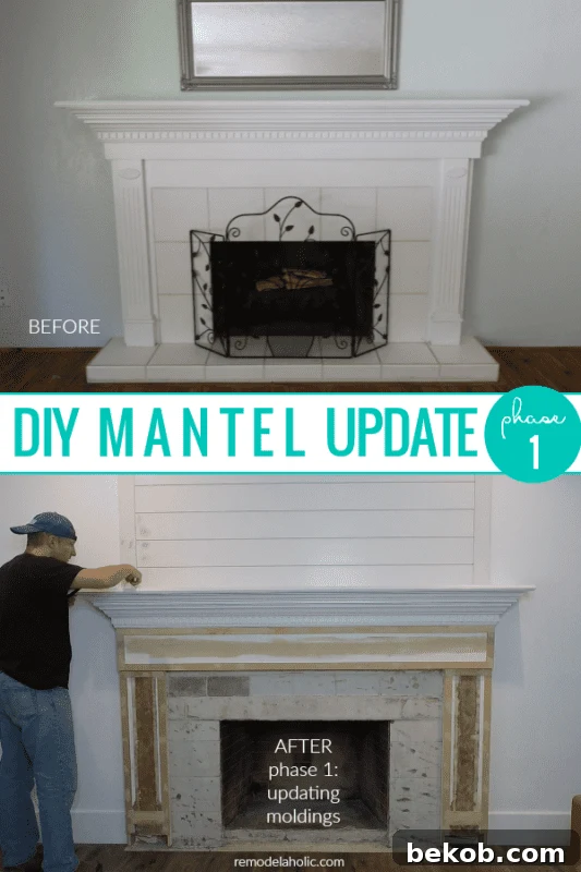 DIY Mantel Update Fireplace Moldings And Trim And Remove Tile Hearth, illustrating the complete overhaul process