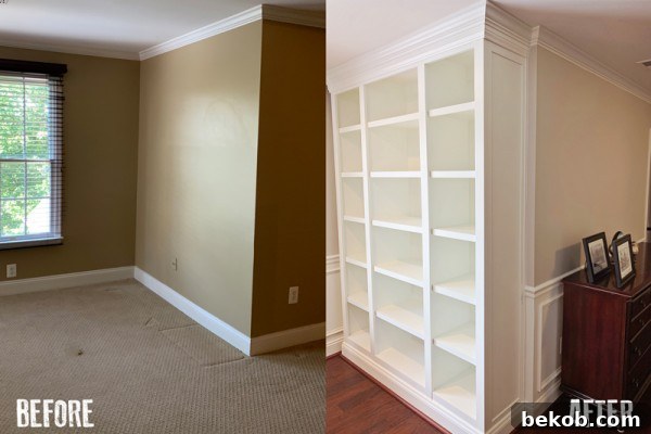 Before and After Built-In Bookshelf Transformation