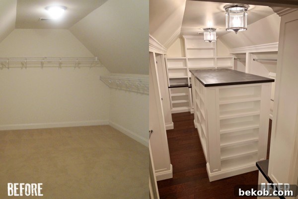 During and After Custom Closet Built-In Transformation