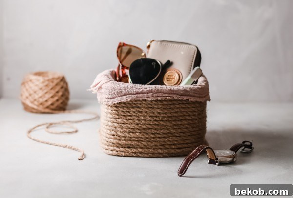 Essential materials for crafting an upcycled storage basket: cardboard box, twine, fabric, and glue