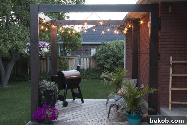 Modern Deck Pergola with string lights