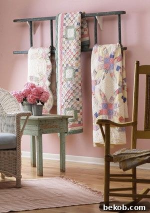 Ladder Decor Ideas: Horizontal Blanket Ladder On The Wall, All People Quilt