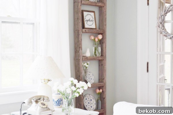 Easy Ladder Decor Ideas: Decorate Vintage Ladder Decor Frames Plates, Gratefully Vintage