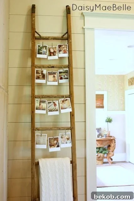 Vintage Wood Ladder Decor Idea: Photo Display