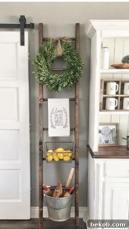 Decorate Vintage Ladder For Kitchen Decor Ideas
