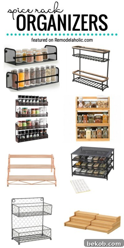 Get Organized In The Kitchen With Great Ideas For Spice Rack Organizers To Buy Or DIY. Find The Perfect System For Your Spices Featured On Remodelaholic.com