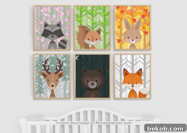 Woodland Animal Nursery Art All Seasons Plus Night Sky Remodelaholic