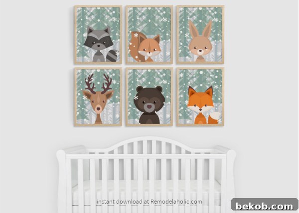 Winter Evergreen Snow Woodland Animal Nursery Art Set Printable Remodelaholic