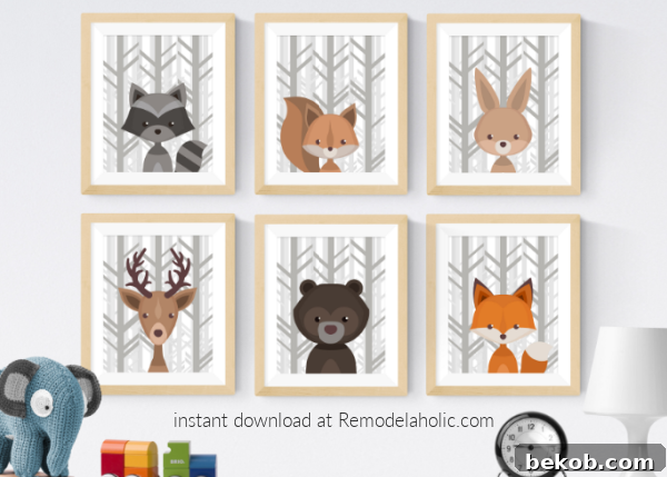 Gray Birch Forest Winter Woodland Animal Nursery Art Set Printable Download Remodelaholic