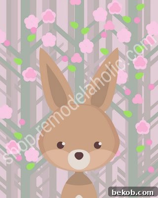 Pink Spring Woodland Animal Nursery Art Bunny Rabbit