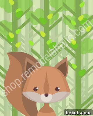 Green Summer Woodland Animal Nursery Art Squirrel