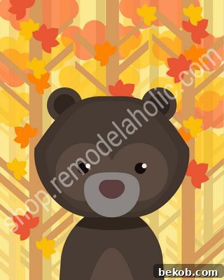 Autumn Fall Woodland Animal Nursery Art - Bear