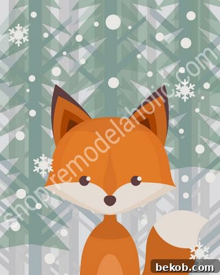Winter Evergreen Woodland Animal Nursery Art Fox