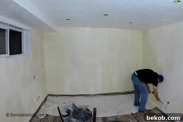 Applying Last Layer Skim Coating Smooth Texture, Remodelaholic