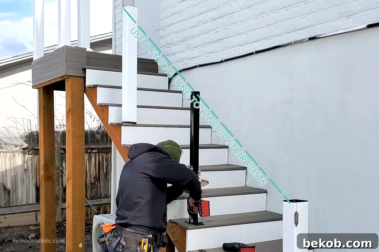 Stair Posts Installation Using String Line