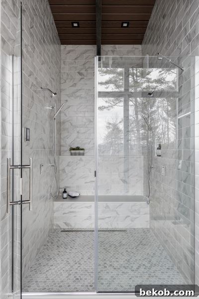 Luxurious Primary Bathroom Shower Stall in a Tender Living Home