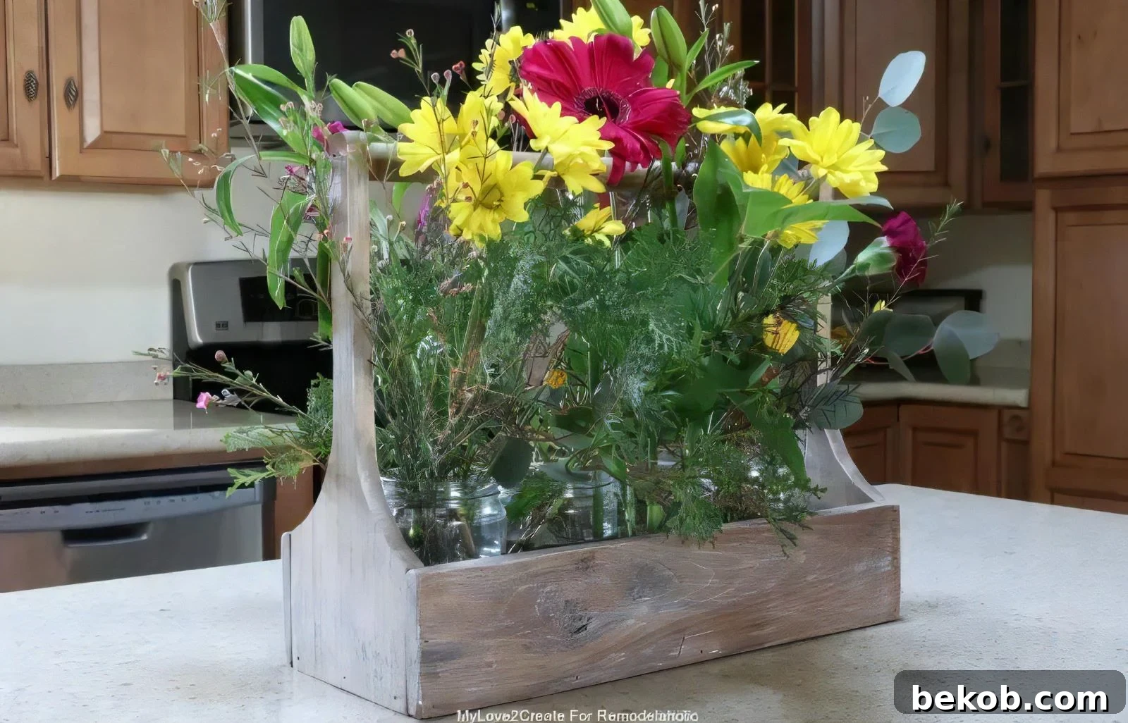 Antique Crate With Flowers Horizontal