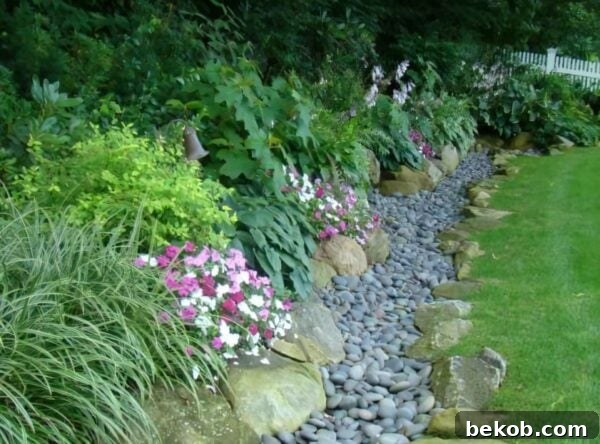 Dry creek garden edging idea